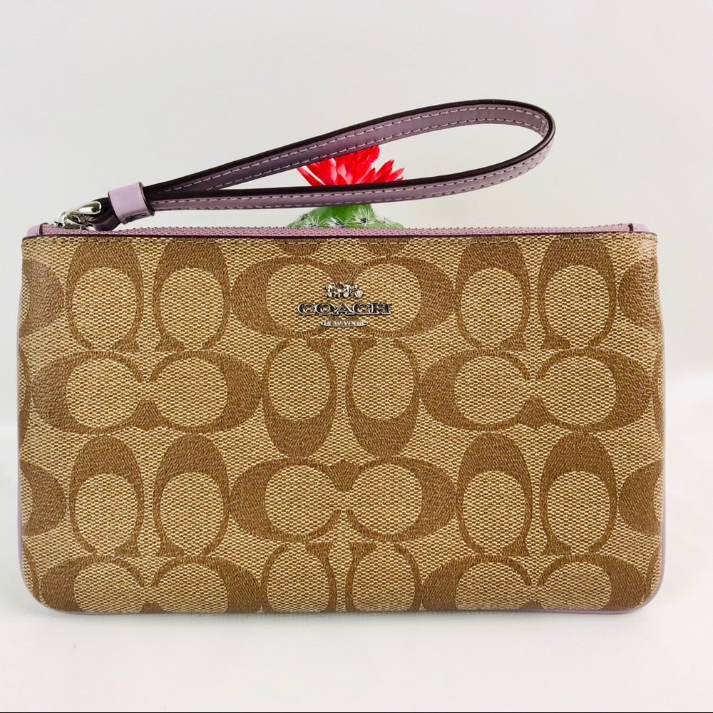 Coach Zip Long Brown Monogram Wristlet Wallet